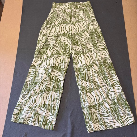 Marled Reunited Clothing Pants - Marled Wide Leg Pants Womens M Green Leaf Print Smocked Waist Travel Pull On